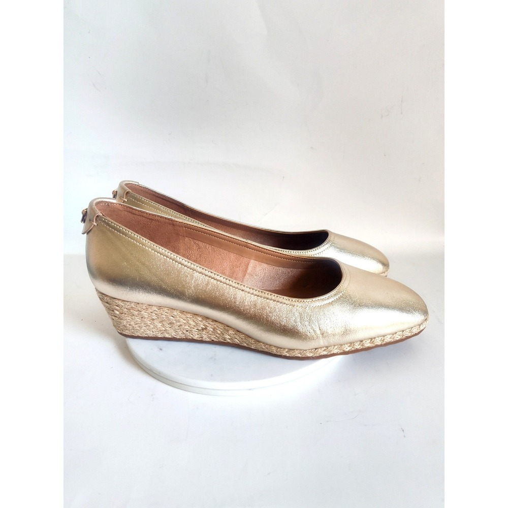 New Aerosoles Pumps 11 Wide Espadrille Wedge Gold Metallic Leather Closed Toe